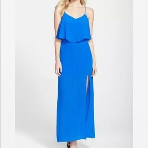 MYNE blue silk ruffle maxi dress gown 6